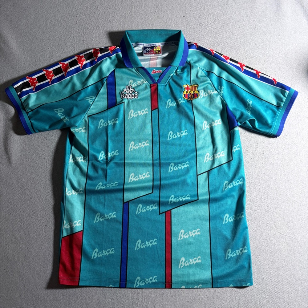 Vintage 1995–96 FC Barcelona Kappa Away Jersey Shirt Turquoise Italy XL Rare